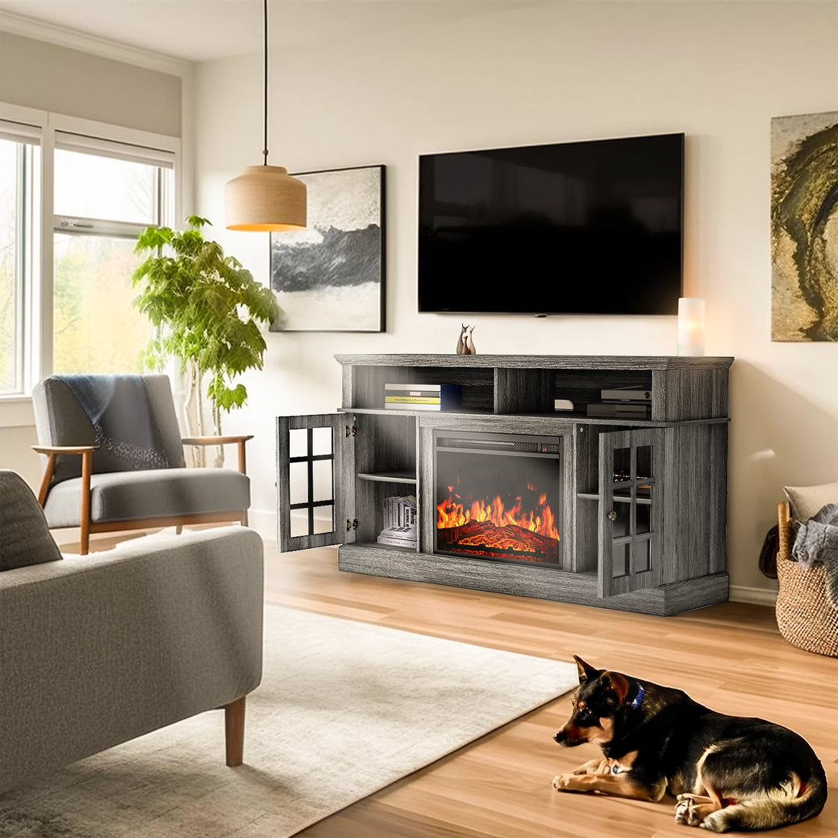 Electric Fireplace TV Stand with Adjustable Shelves Y540