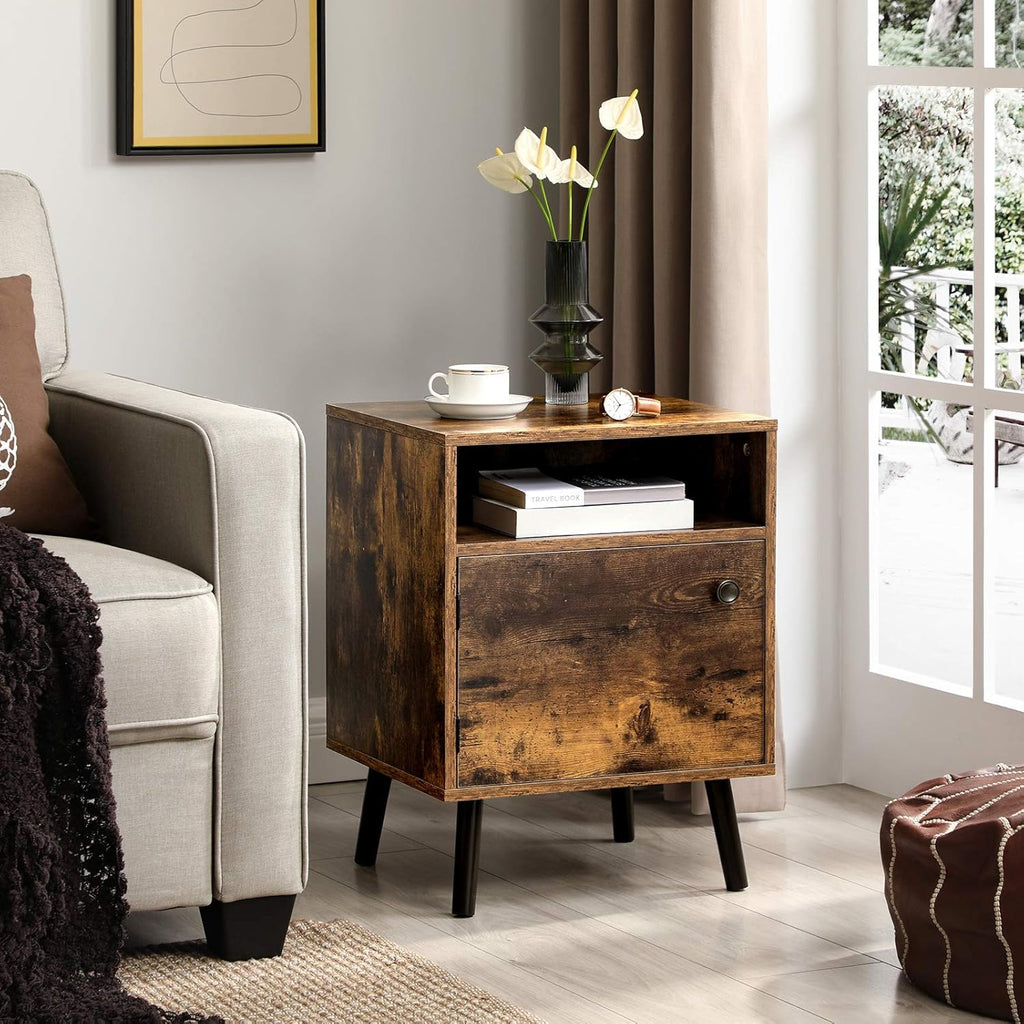 Rustic Brown Nightstand with Open Shelf and Cabinet O67869