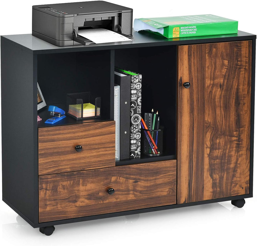 Black Brown 2 Drawer Wood Mobile Filing Cabinet B196119