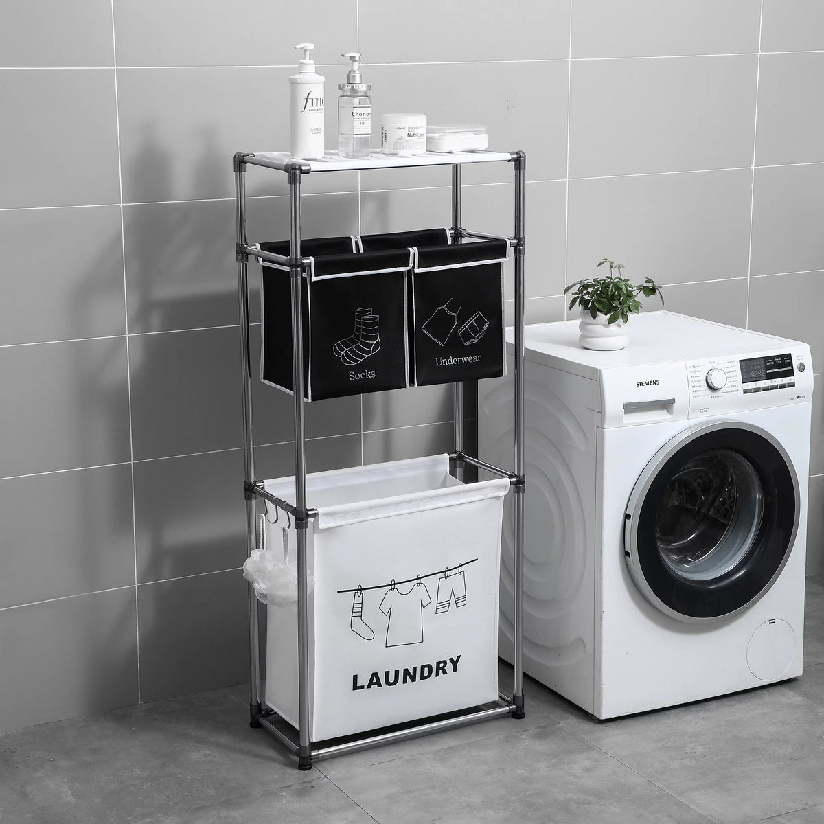 3-Tier Laundry Sorter Hamper with 4 Removable Bags V2293