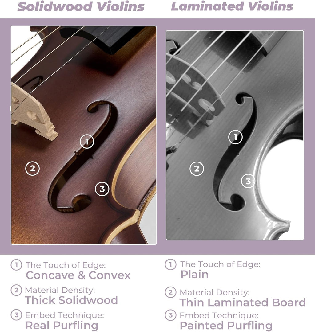Solid Wood Violin 4/4 Full Size Set with Lightweight Hard Case X91780