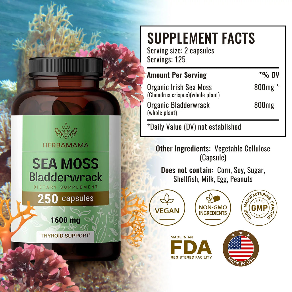 Sea Moss & Bladderwrack Capsules 250 Caps B16804