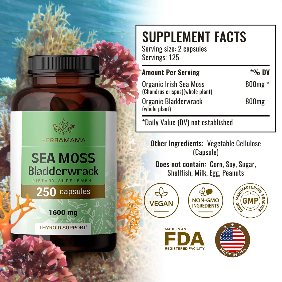 Sea Moss & Bladderwrack Capsules 250 Caps B16804