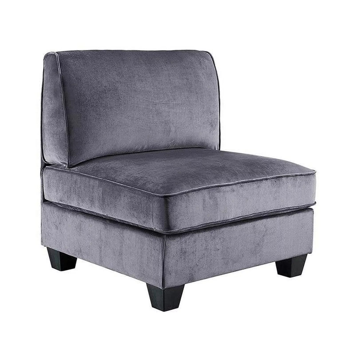 Gray Velvet 6Pc Modular Sectional Sofa with Ottoman and 3 Accent Pillows G4972