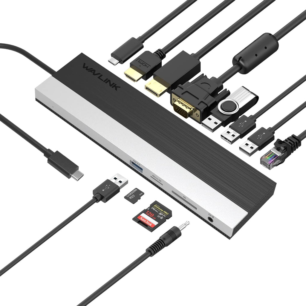 USB C Docking Station with DP HDMI VGA SD TF Card Reader Gigabit Ethernet 4 USB Ports C954