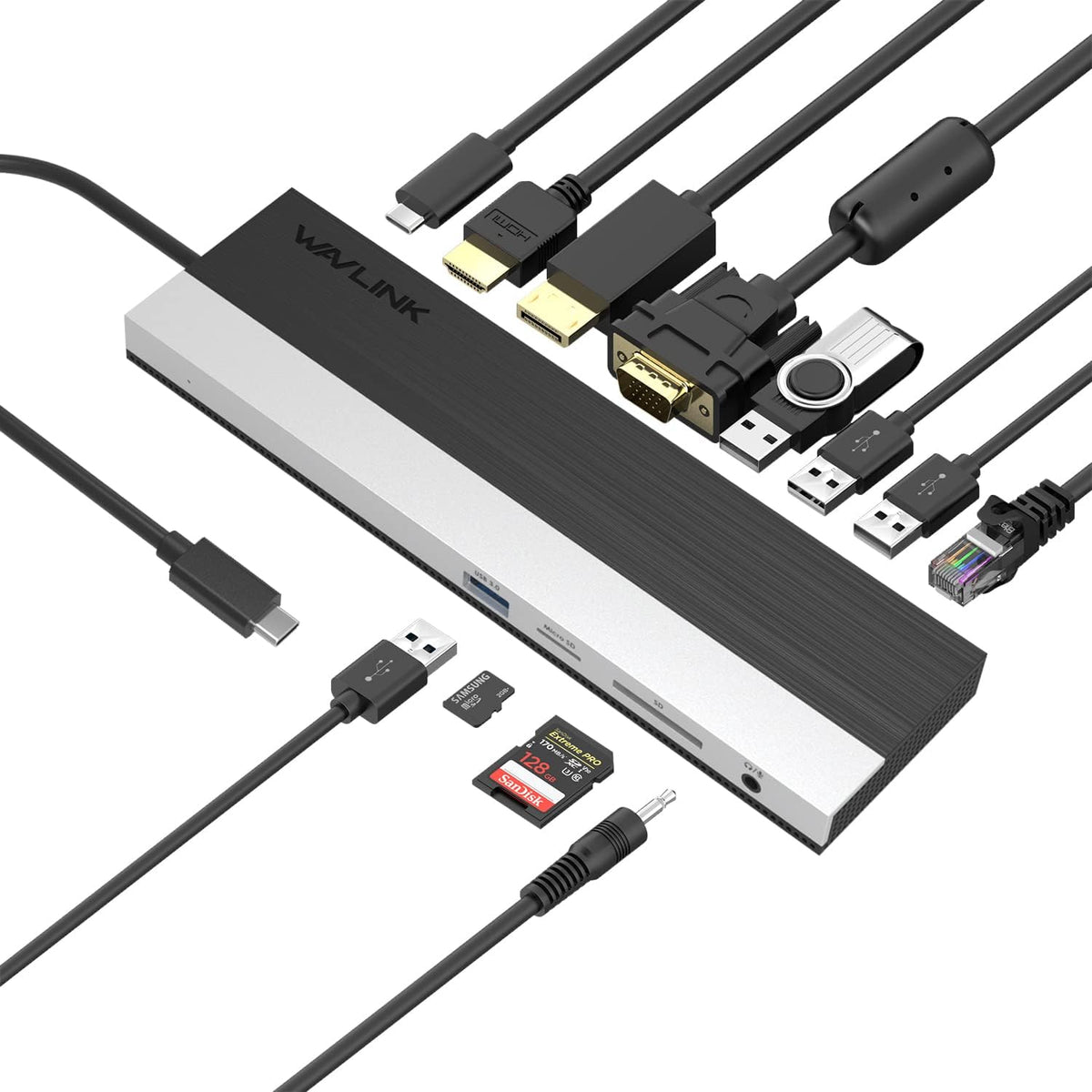 USB C Docking Station with DP HDMI VGA SD TF Card Reader Gigabit Ethernet 4 USB Ports C954