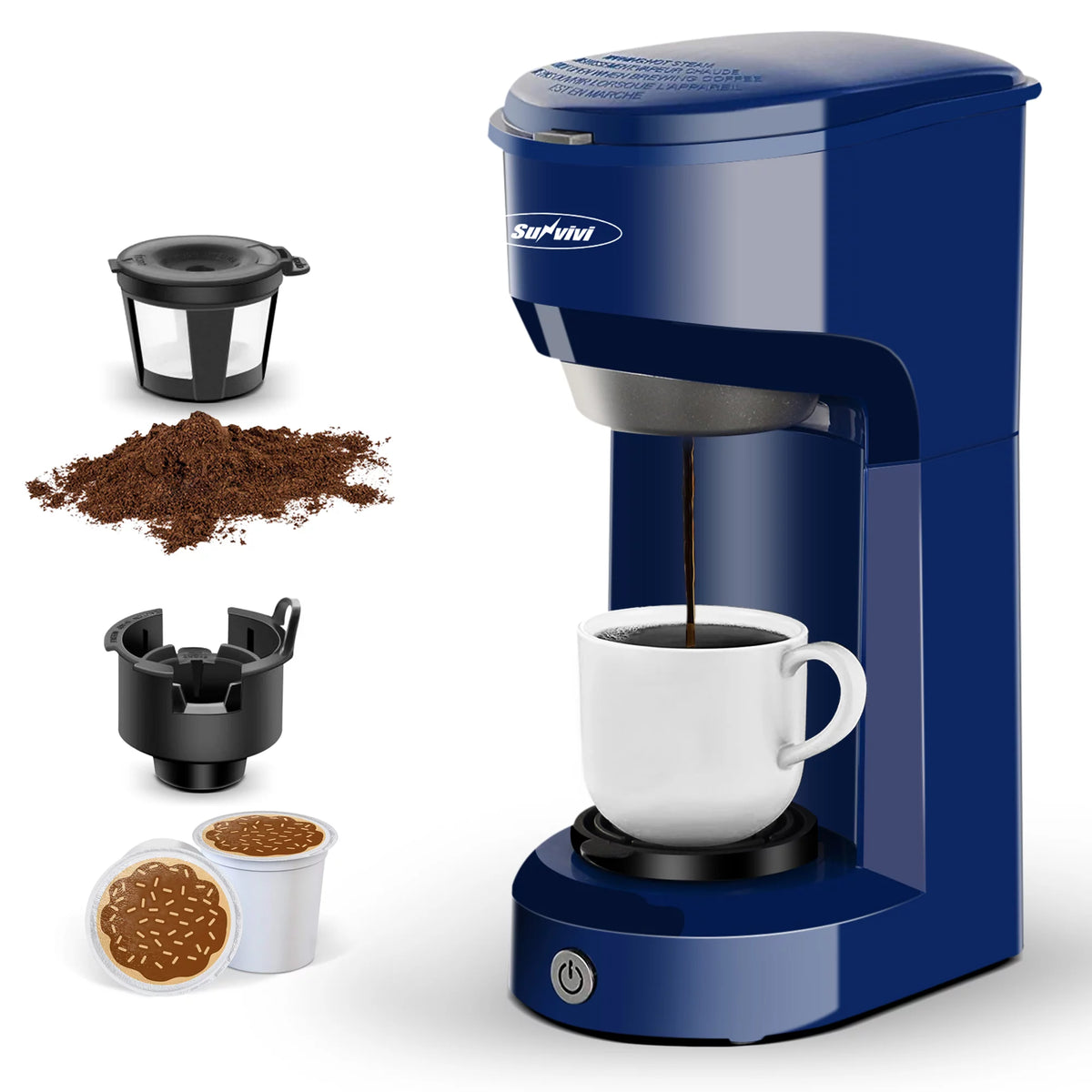 Blue Single Serve Coffee Brewer with Permanent Filter E505654