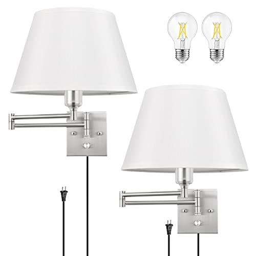 Beige Fabric Wall Sconces Set of Two with Dimmer Switch O887