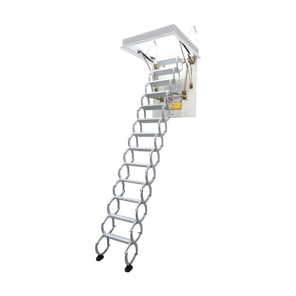 Attic Pull Down Ceiling Ladder Stairs Retractable Folding Extension Loft Stairs Ti-Mg Alloy White 31.5*39.37in Max. 10.5ft Height L6005