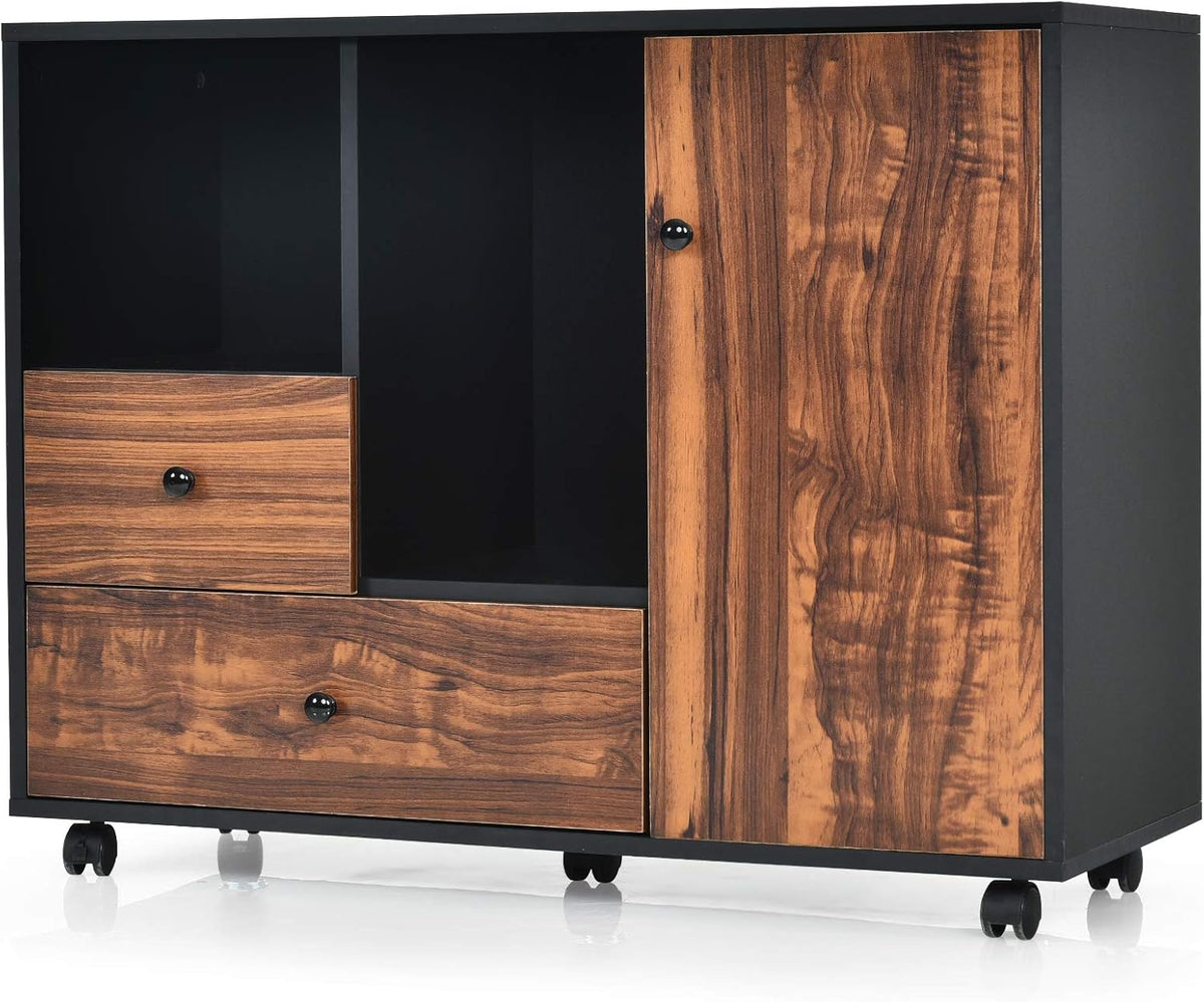 Black Brown 2 Drawer Wood Mobile Filing Cabinet B196119