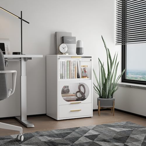 White Metal Kitchen Storage Cabinet with Clear Doors U452583