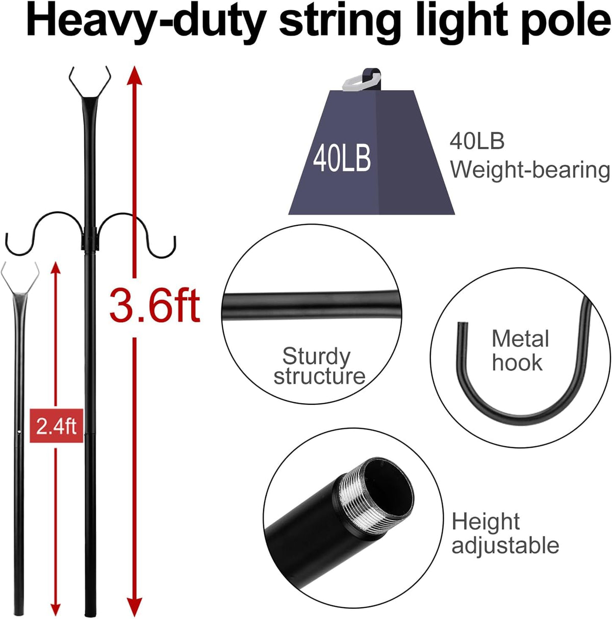 2 Pack Adjustable Metal String Light Poles T89312