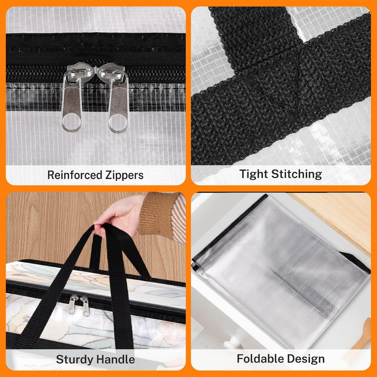 8 Pack Clear Clothes Storage Bags with Sturdy Zipper and Handle (90L) B751