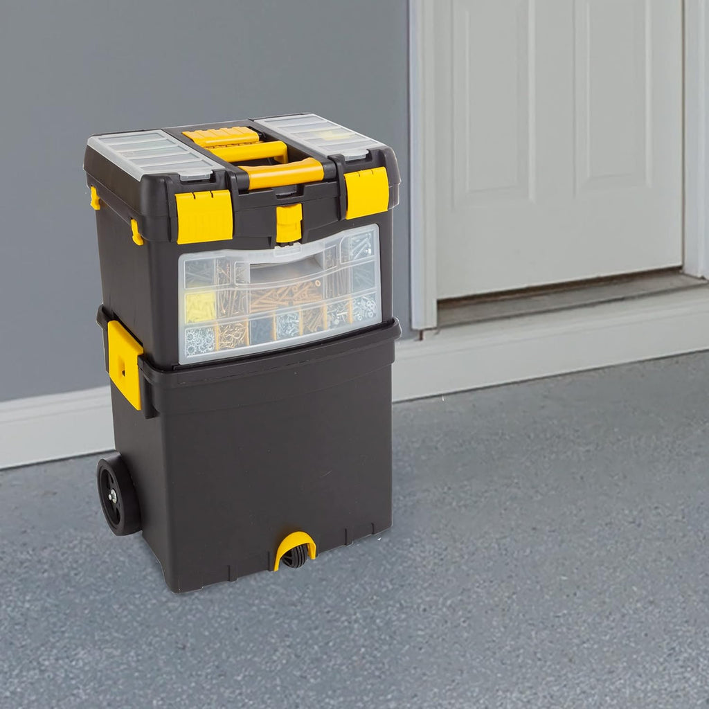 Rolling Tool Box with Wheels, Foldable Handle, and Removable Top V473
