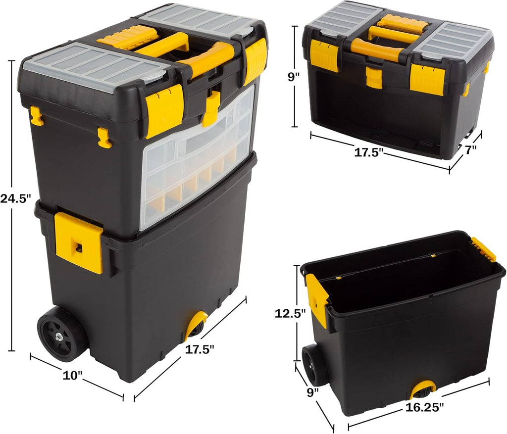 Rolling Tool Box with Wheels, Foldable Handle, and Removable Top V473