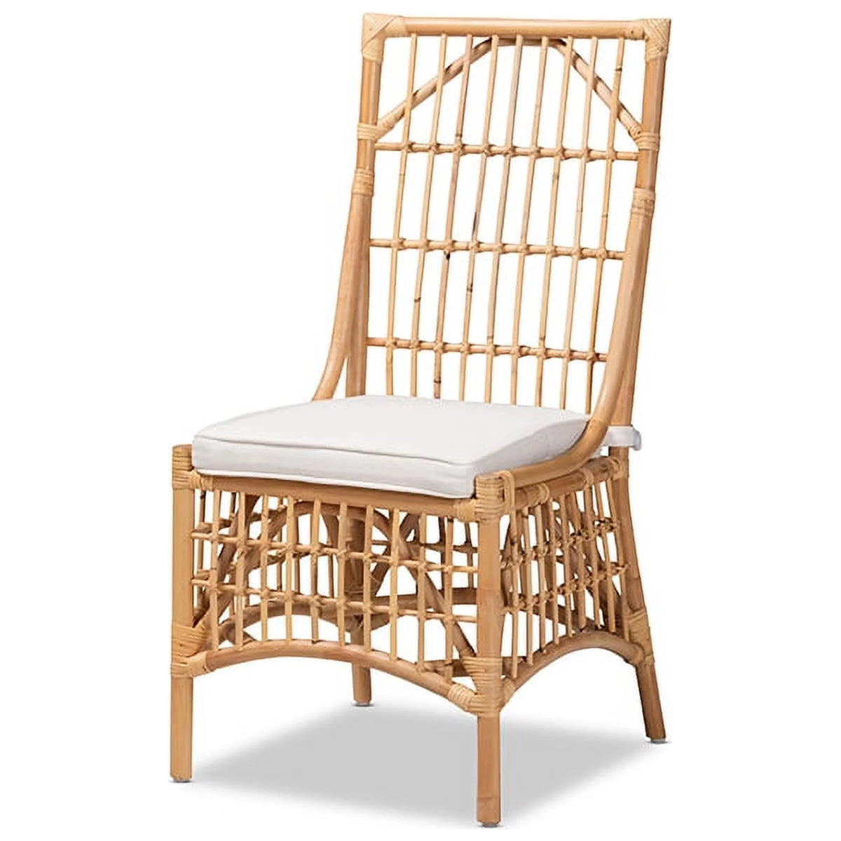 White Fabric Upholstered Natural Brown Rattan Dining Chair X933738