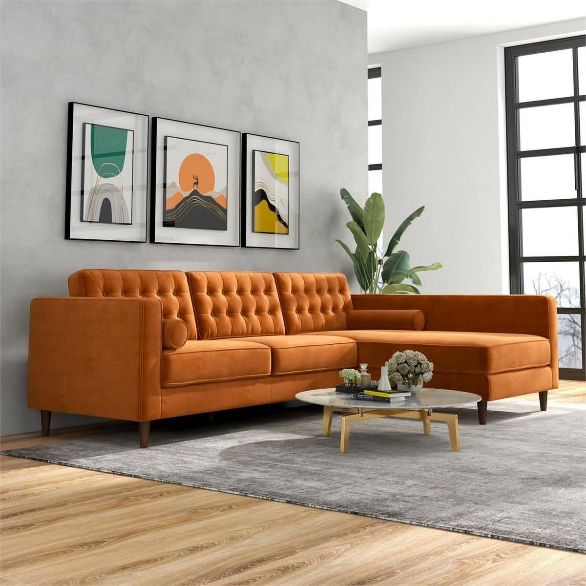 Orange Velvet Corner Sectional Couch E1223