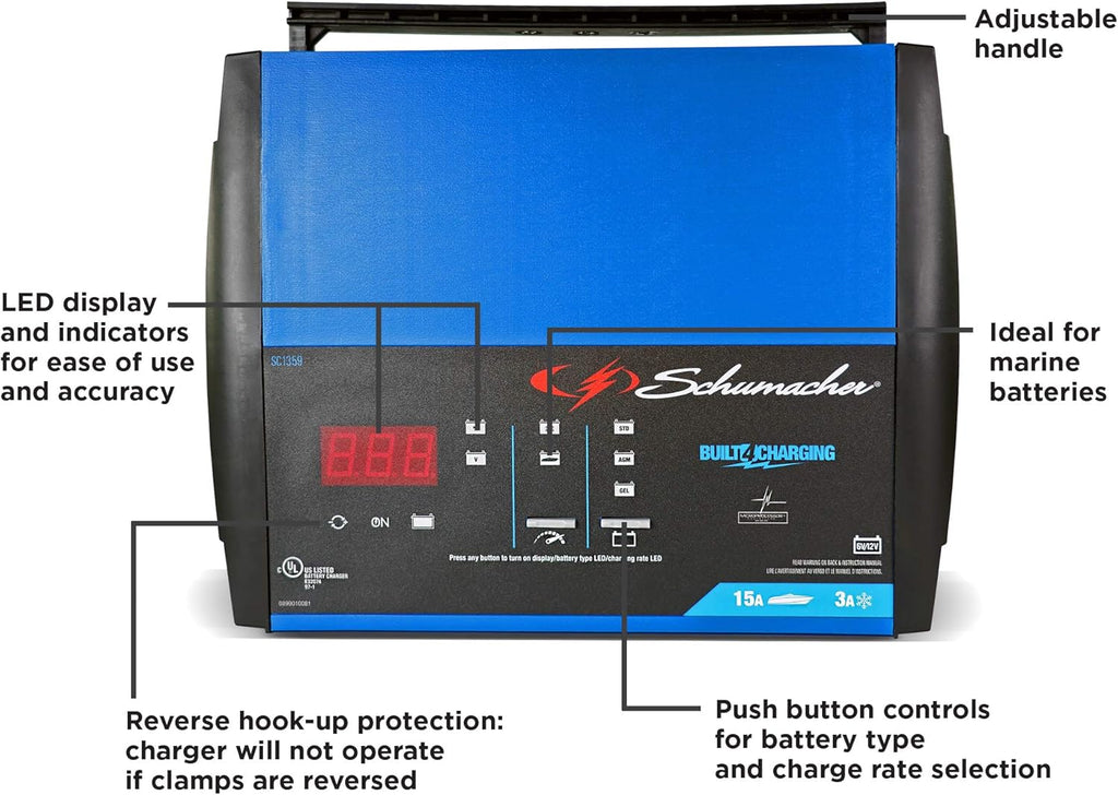 Fully Automatic 15 Amp 3 Amp 6V 12V Battery Charger Maintainer and Auto Desulfator P344