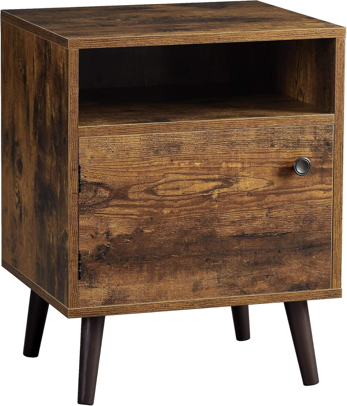 Rustic Brown Nightstand with Open Shelf and Cabinet O67869