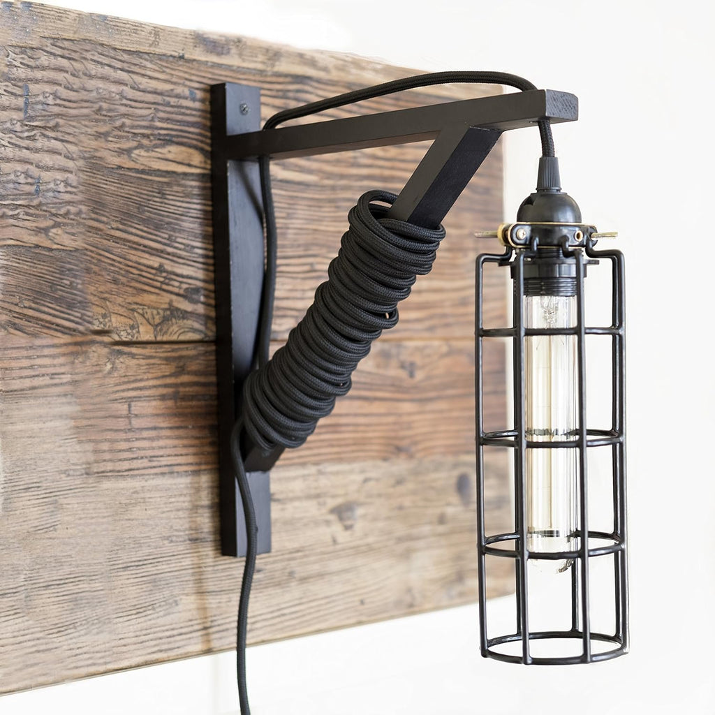 2 Vintage Farmhouse Design Wall Lamp Sconce Set with Wood Wall Bracket H502