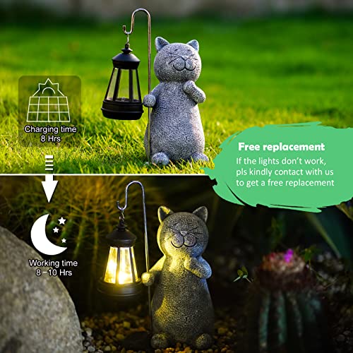 Solar Garden Statue Cat Figurine with Solar Lantern U2974