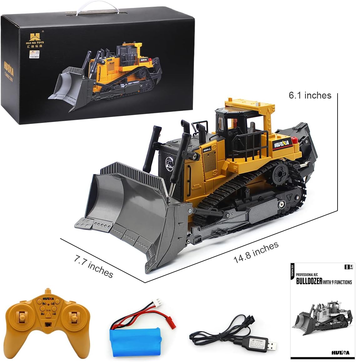 1/16 Scale 9 Channel RC Bulldozer Construction Toy Vehicle with Light and Sound E426451