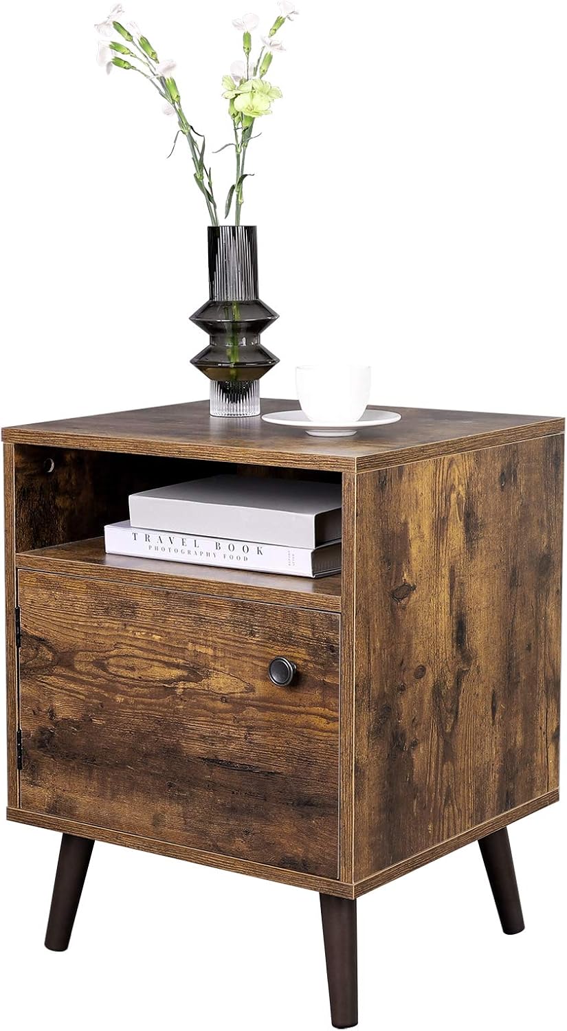 Rustic Brown Nightstand with Open Shelf and Cabinet O67869