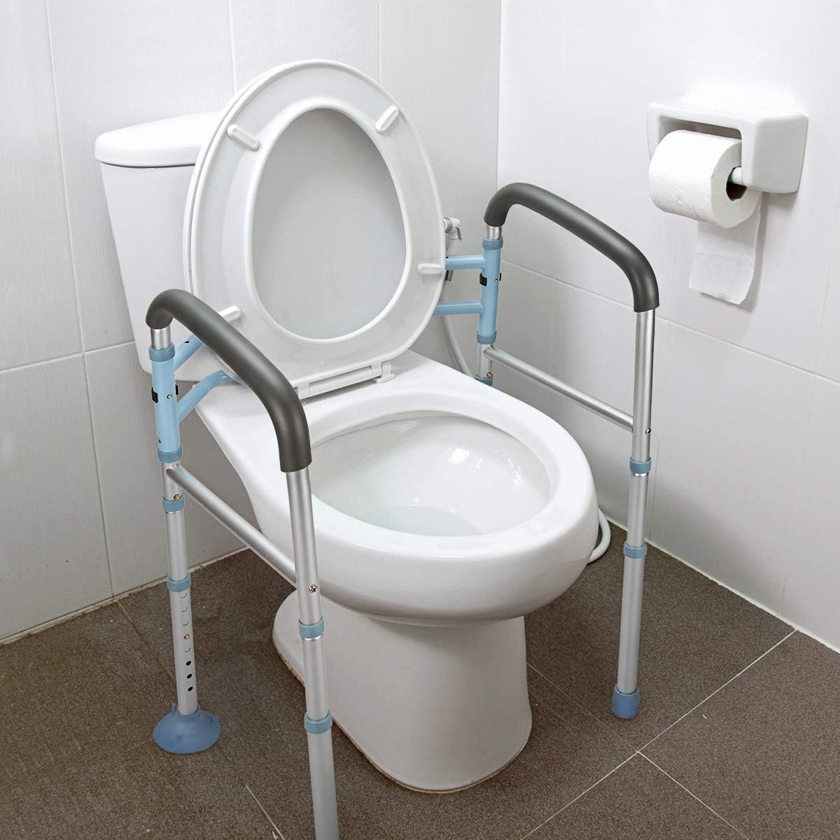 Stand Alone Toilet Safety Rail and Folding Shower Commode Wheelchair Heavy Duty Medical Toilet Safety Frame Adjustable Bathroom Toilet Handrails K92434