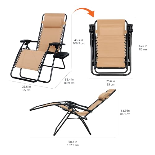Beige Mesh Zero Gravity Lounge Chair Recliners Set of 2 with Side Table Y376272