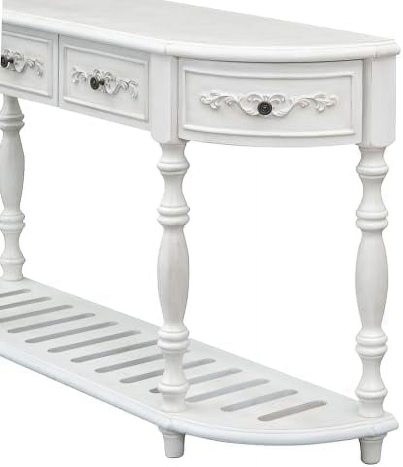 Espresso Solid Wood Half-Moon Console Table with 3 Drawers and Shelf E994