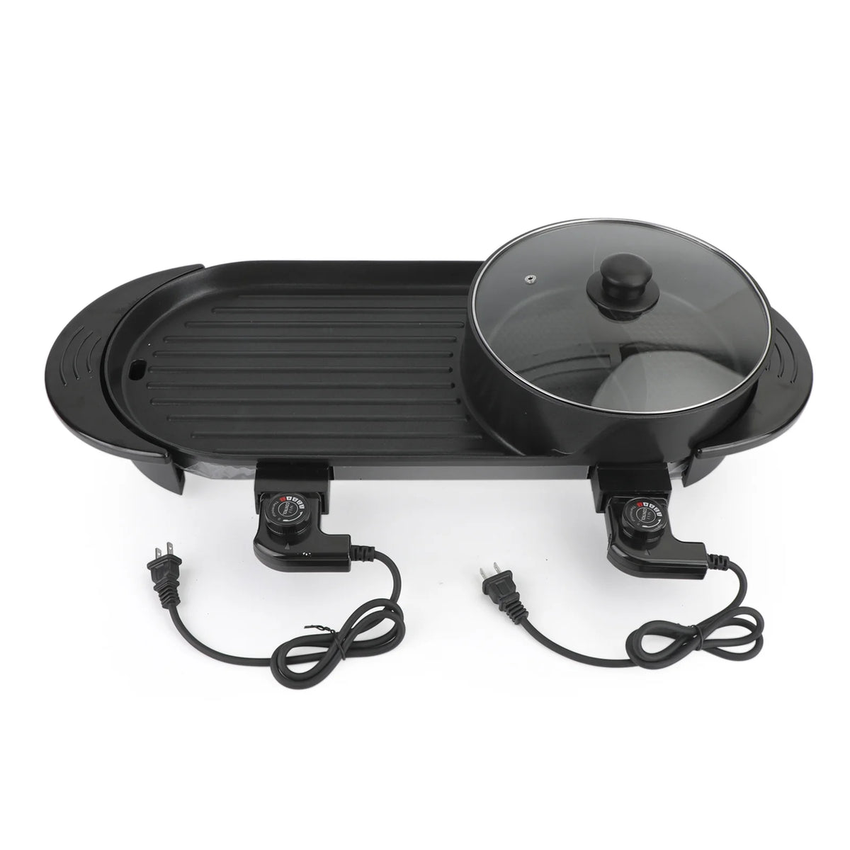 2 in 1 Electric Hot Pot Grill Non-Stick Smokeless Barbecue Pan 1100W P600