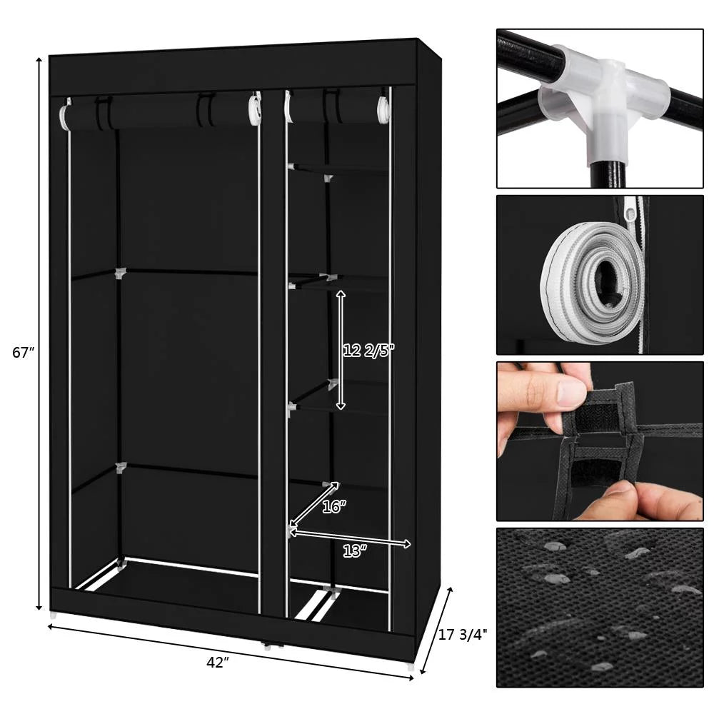 Black Portable Non-woven Fabric Clothes Closet R203119