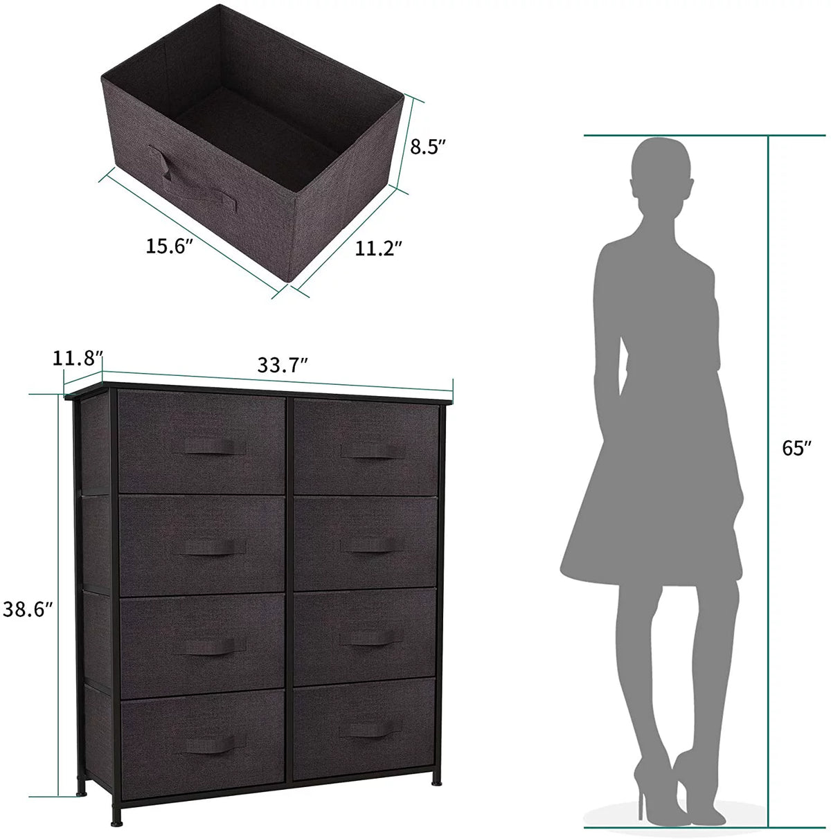 Light Gray 8 Drawer Vertical Dresser with Shelf T51114