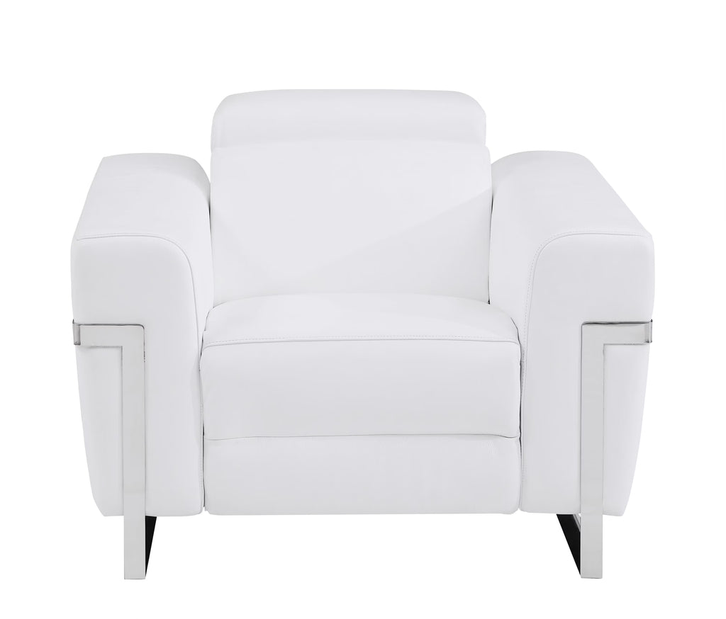 White Top Grain Italian Leather Power Recliner Chair V4897