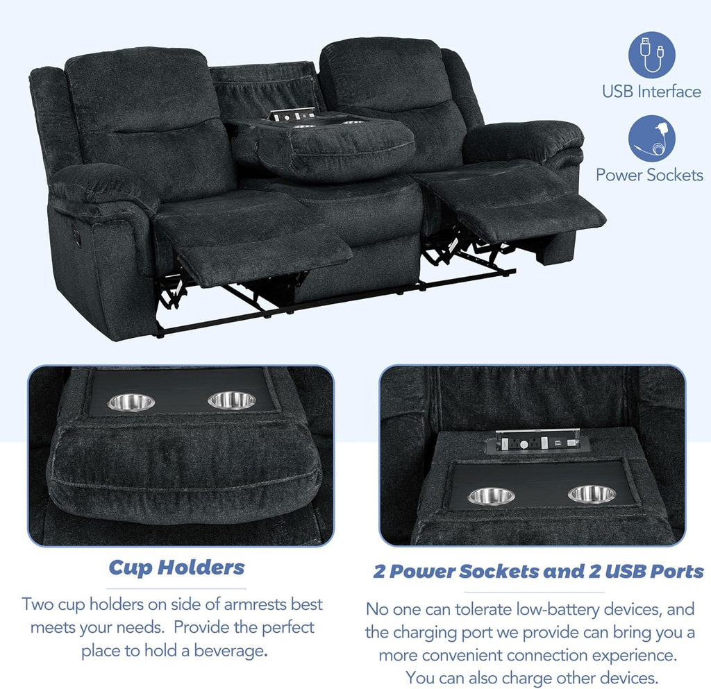 3-Piece Velvet Recliner Sofa Set with Cup Holders P469998