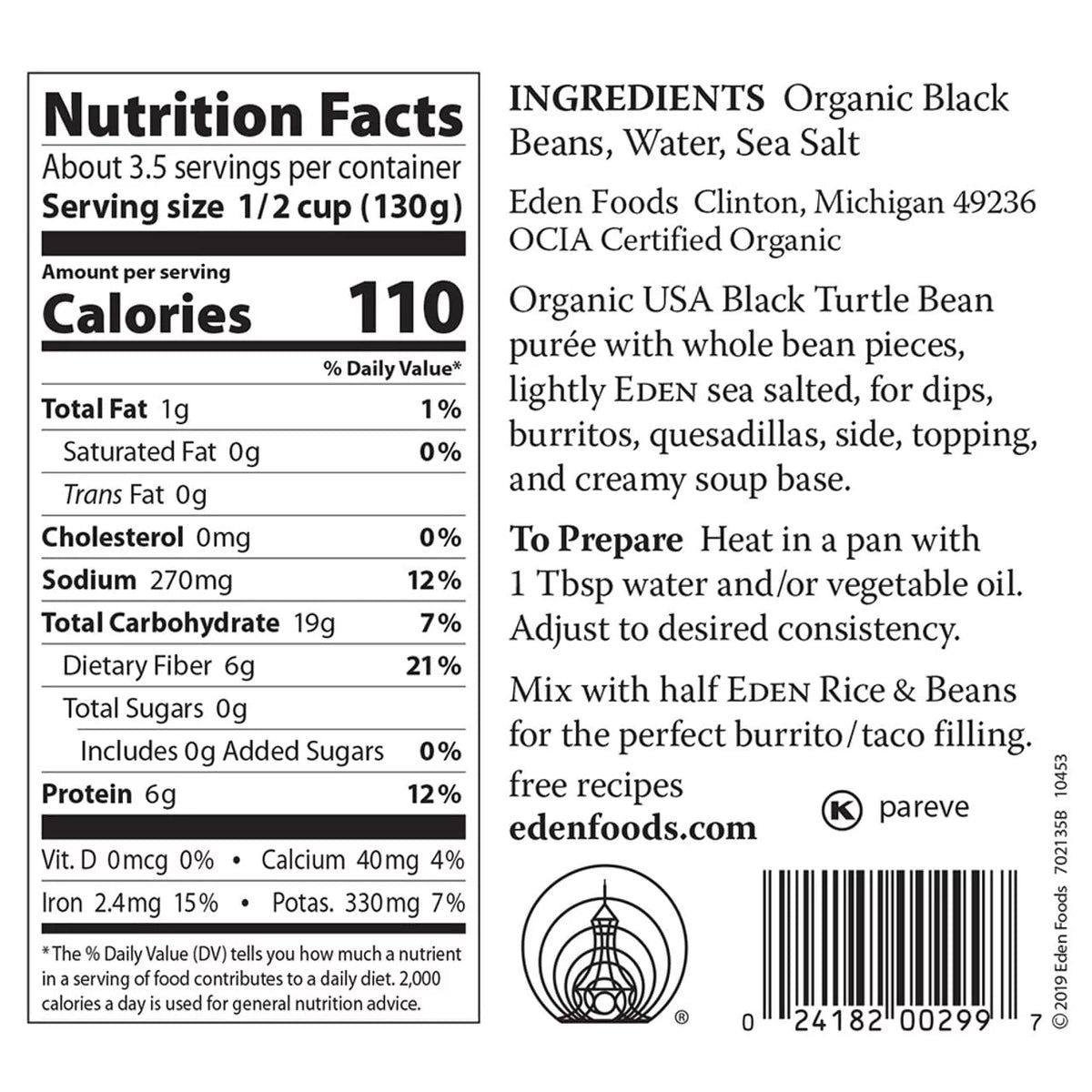 Organic Refried Black Beans 16 oz Cans Pack of 12 W3220