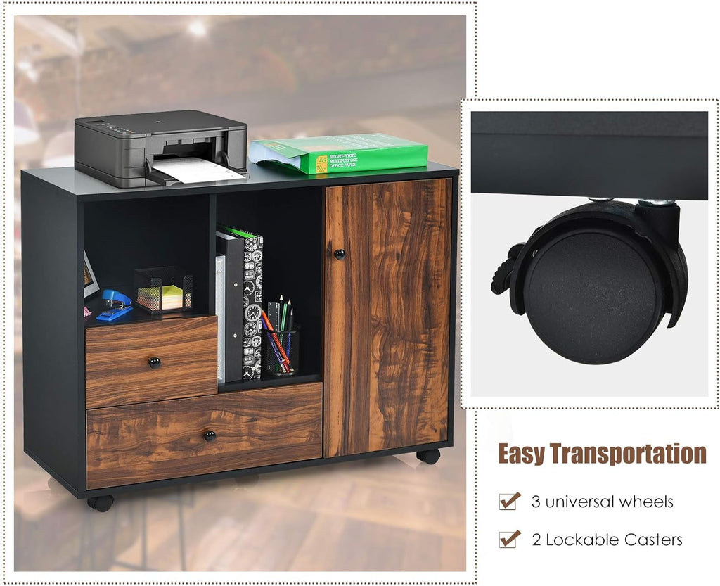 Black Brown 2 Drawer Wood Mobile Filing Cabinet B196119