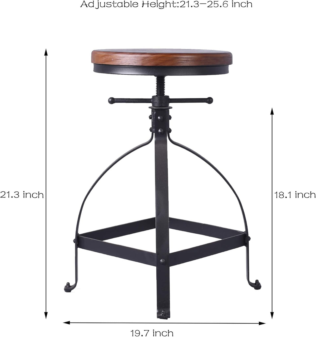 Adjustable Swivel Round Wood Metal Bar Stool Set of 2 Y1442