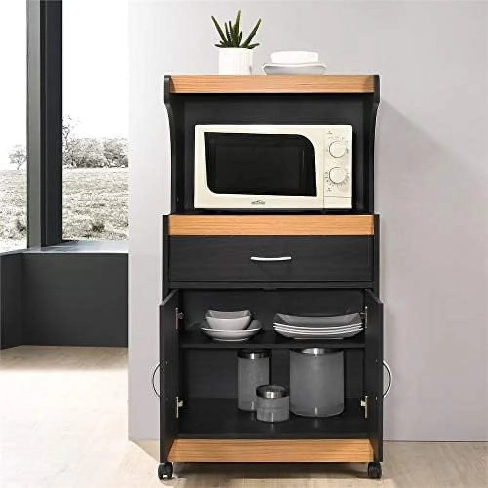 Black Beech Microwave Kitchen Cart U915