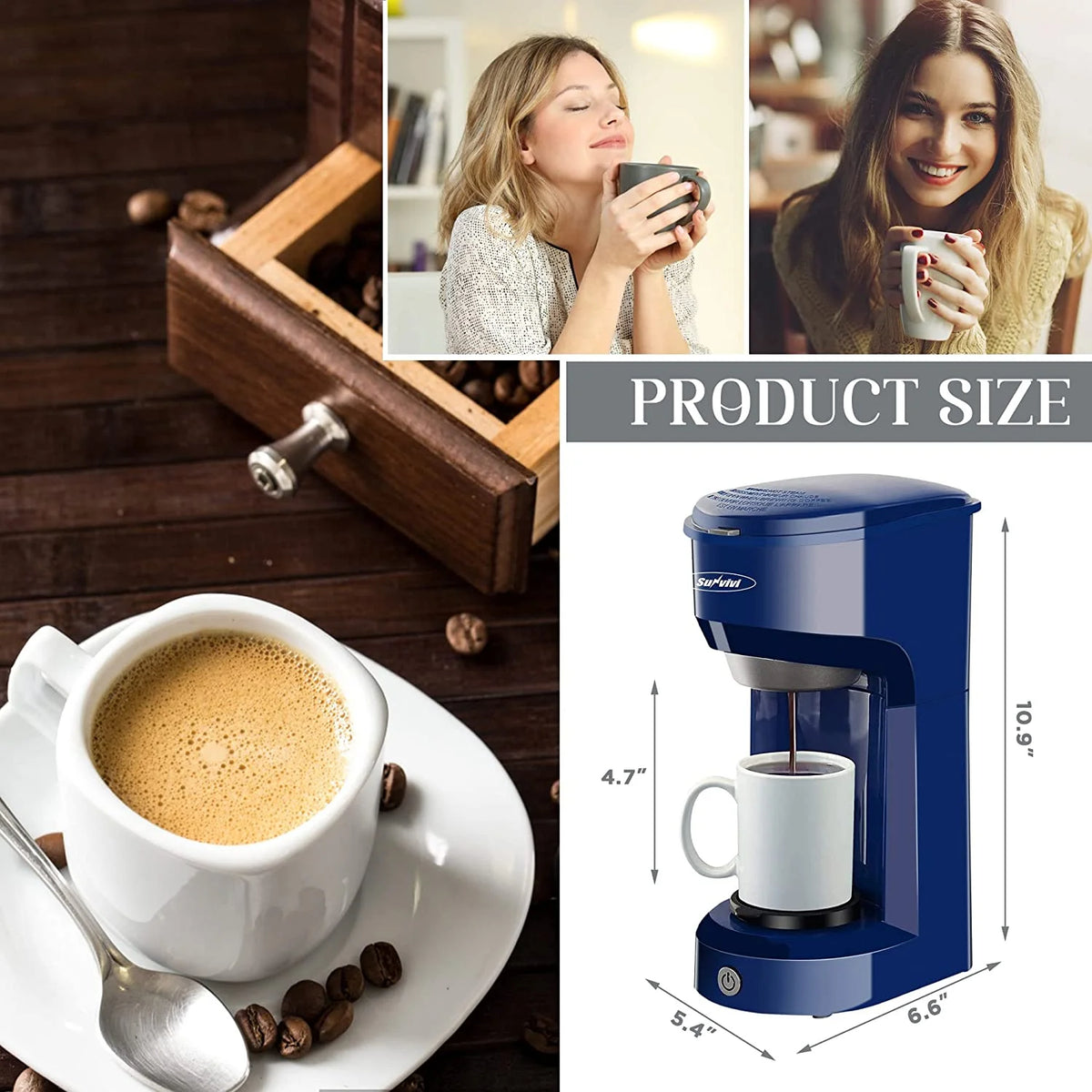 Blue Single Serve Coffee Brewer with Permanent Filter E505654