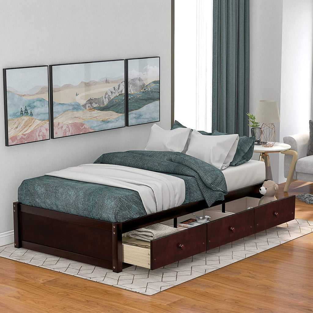 Cherry Wood Storage Bed with 3 Drawers V7362