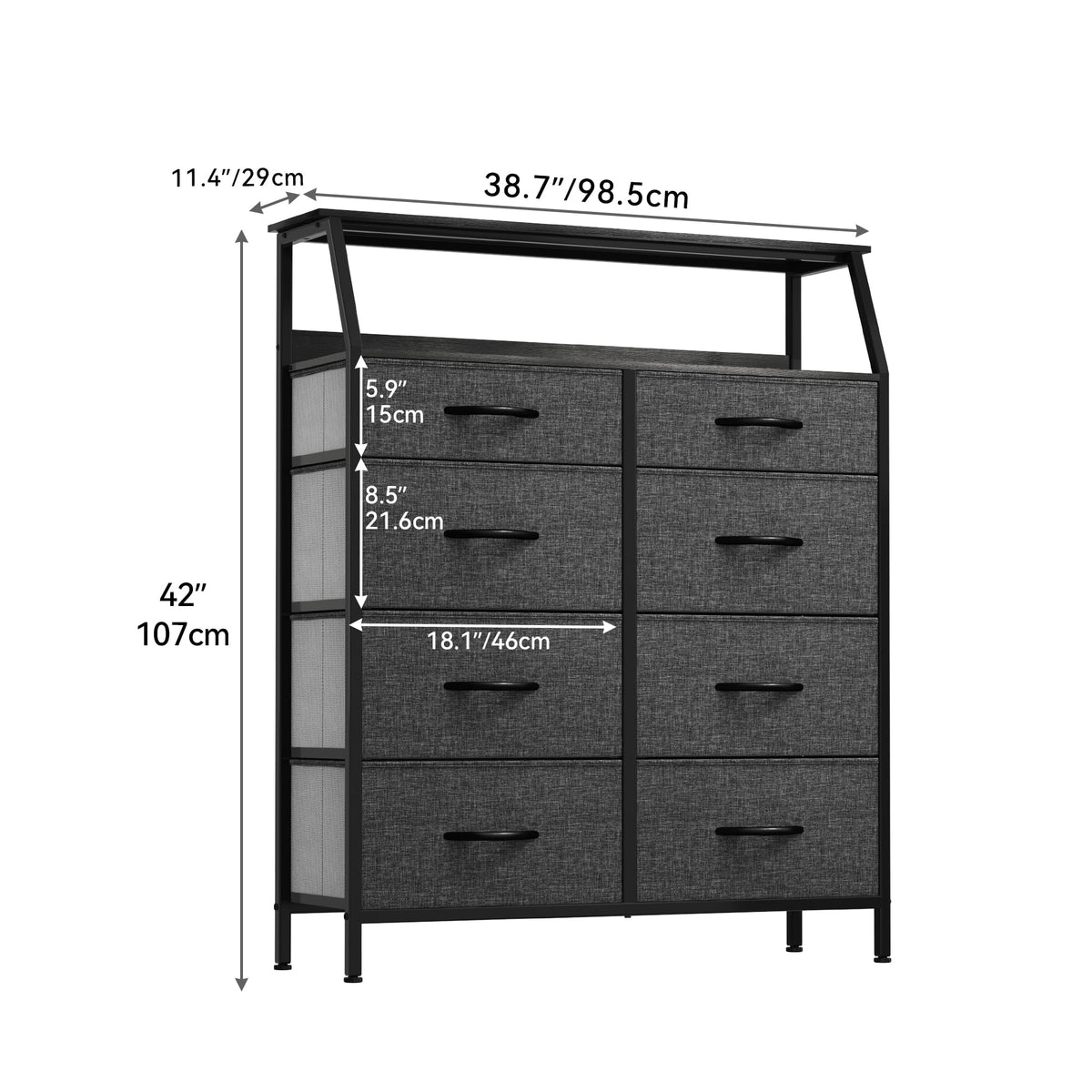 Light Gray 8 Drawer Vertical Dresser with Shelf T51114