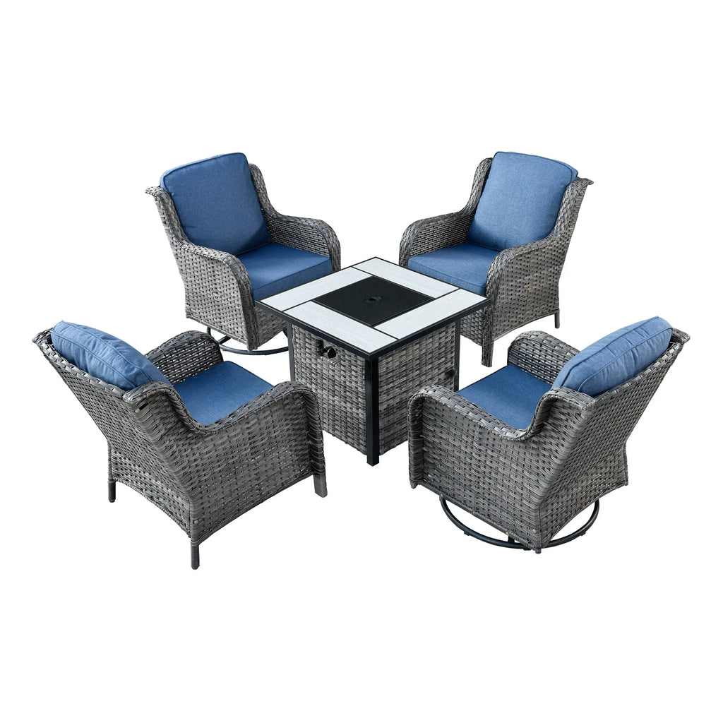 6 Pieces Outdoor Patio Furniture Set with 30" Gas Fire Pit Table Gray G696