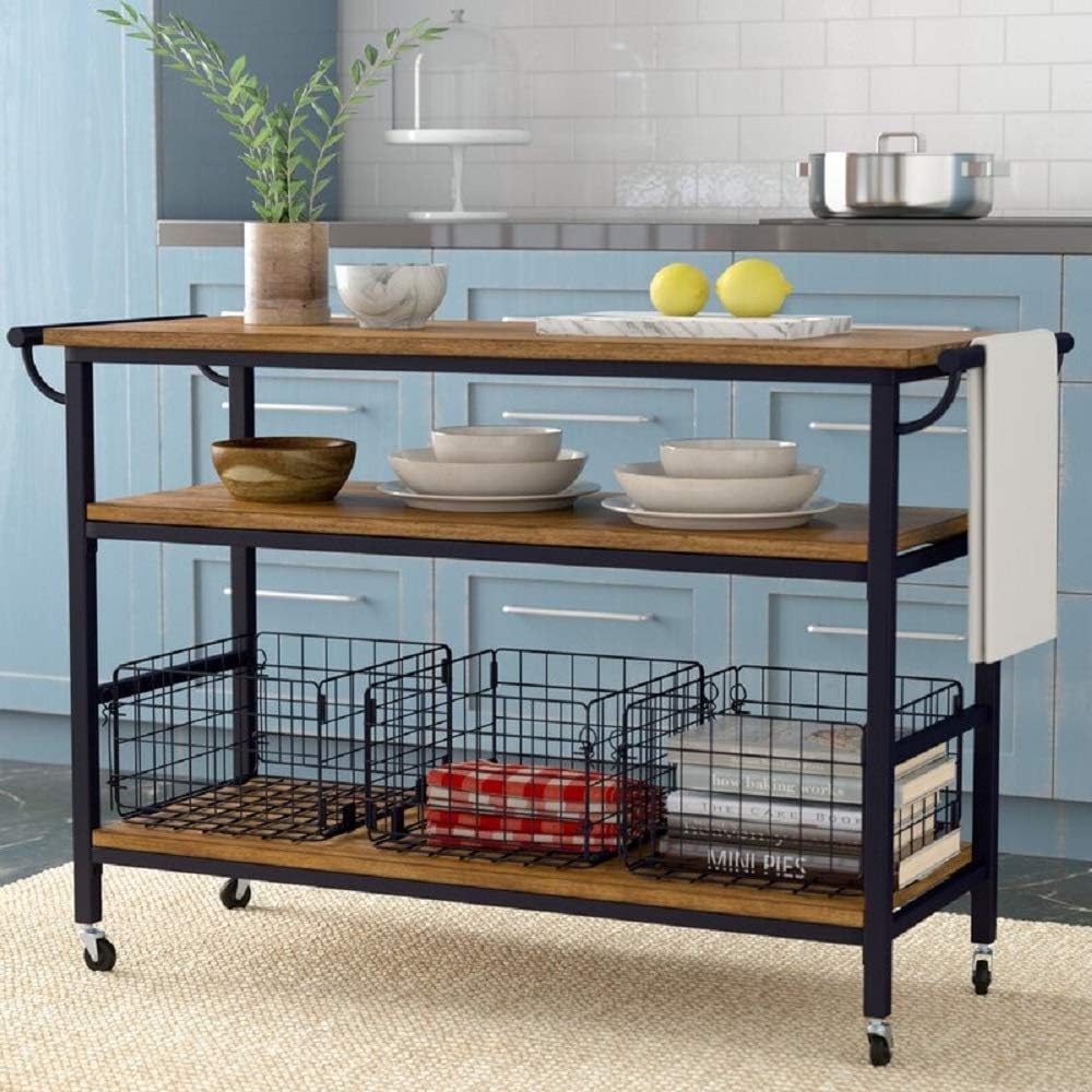 Industrial Kitchen Cart with Wheels and 3 Metal Storage Baskets G844