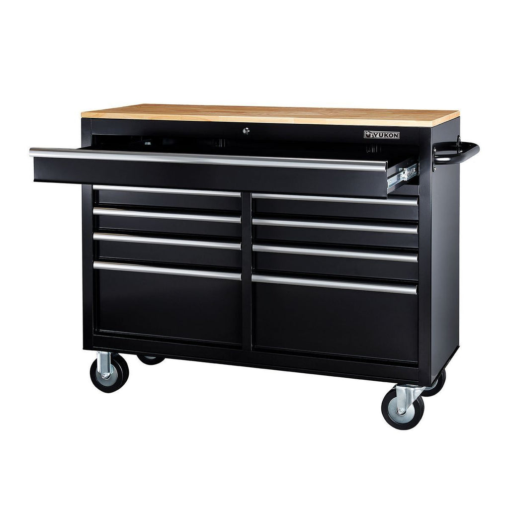 Black 9-Drawer Mobile Storage Cabinet with Solid Wood Top N5716