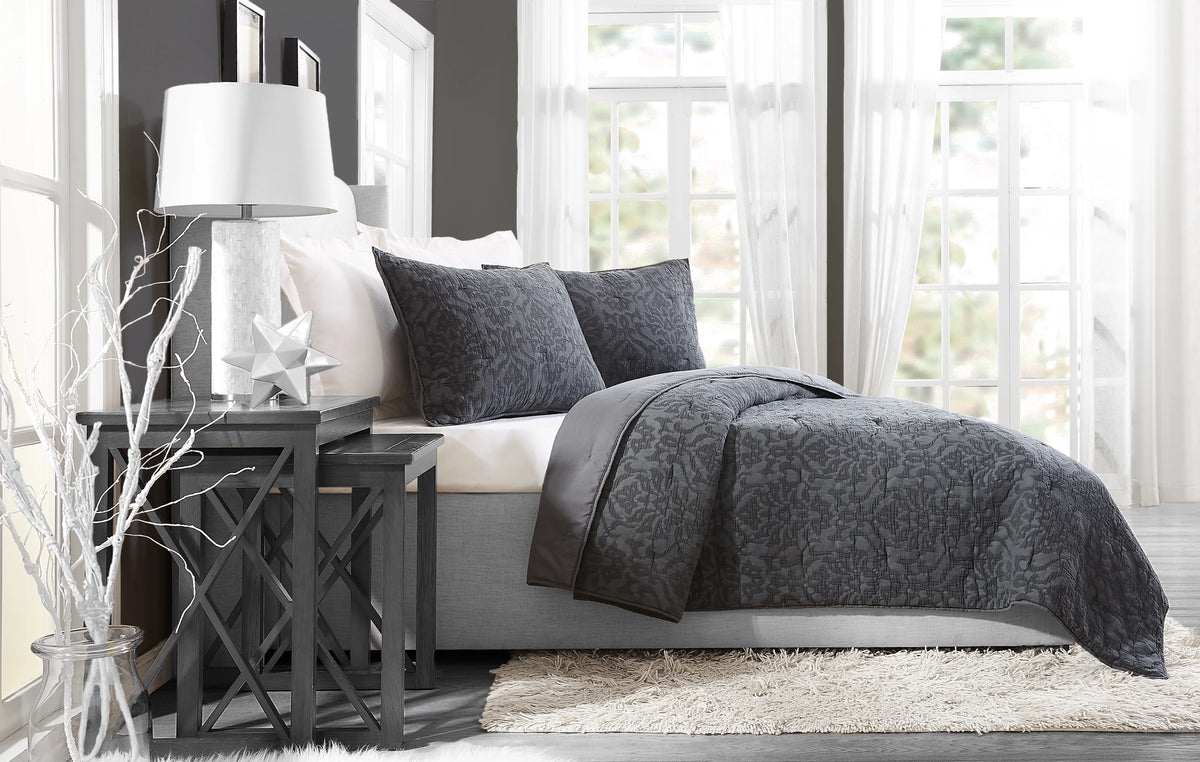 Gray Damask Cotton Quilt King J953