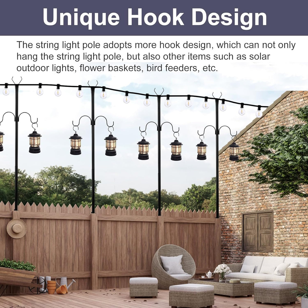 2 Pack Adjustable Metal String Light Poles T89312