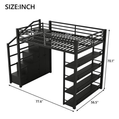 Full Size Metal Loft Bed with Wardrobe and L-Shaped Desk I751474