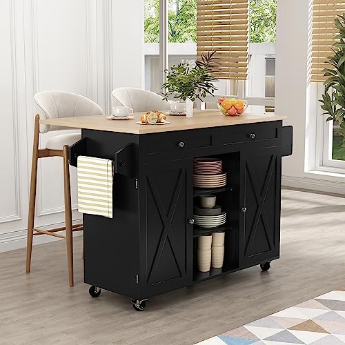 Blue Rolling Kitchen Island Cart with Drop Leaf Countertop and Storage Cabinet D433