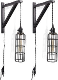 2 Vintage Farmhouse Design Wall Lamp Sconce Set with Wood Wall Bracket H502